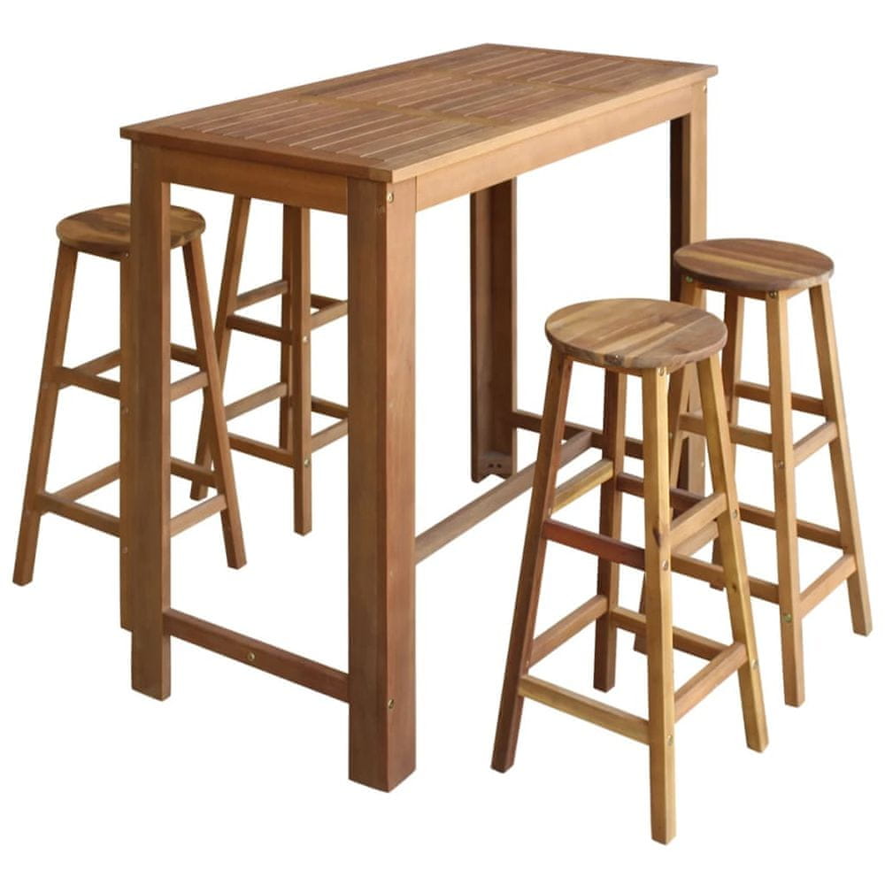 Vidaxl Súprava barového stola a stoličiek, 5 ks masívne akáciové drevo